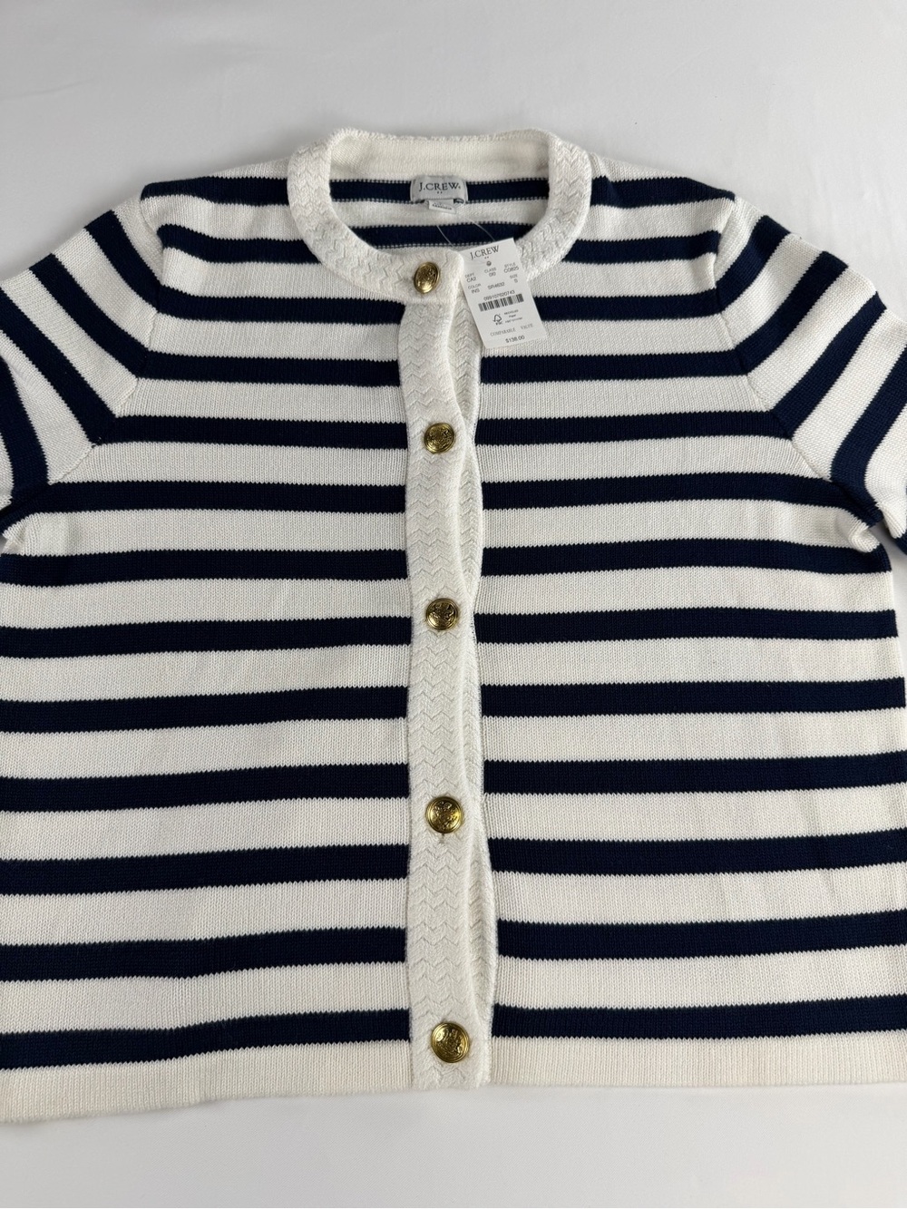 J. Crew Nautical Inspired Navy and White Striped - Gold Button Cardigan  NWT -Sm - Picture 3 of 16